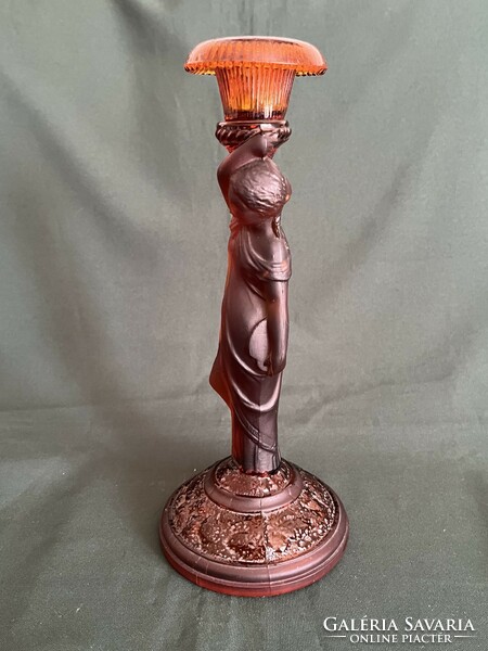 Amber pressed glass candle holder (u0028)