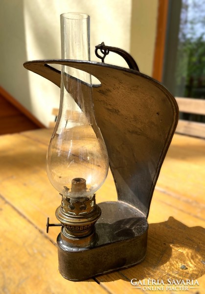 Old kerosene lamp - antique iron-copper glass, with a special mantle