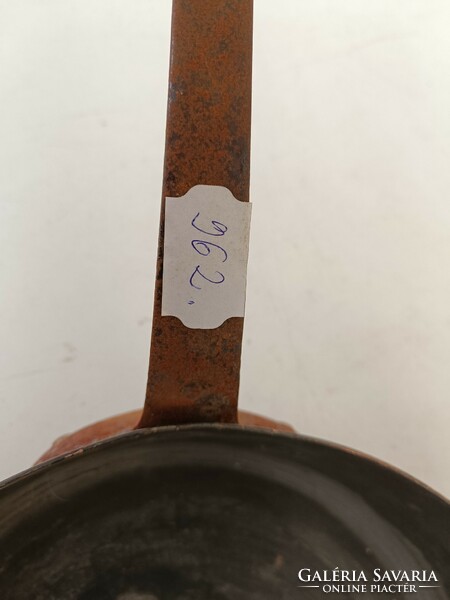 Antik konyhai eszköz vörösréz serpenyő lábas vas füllel ónozás nyomaival 962 8656