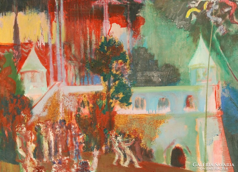 Big b. István (1933-2006): celebration of the fisherman's bastion, 1970s - oil on canvas, framed