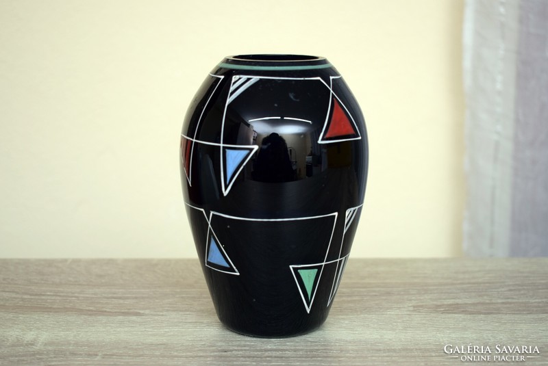 Mid century black glass vase / retro vase
