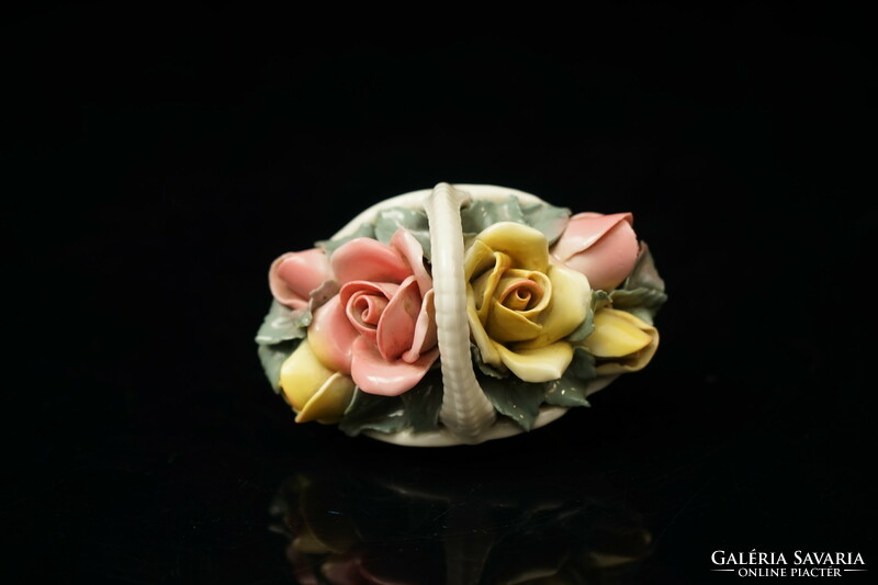 Old ens porcelain rose bouquet in a basket / retro