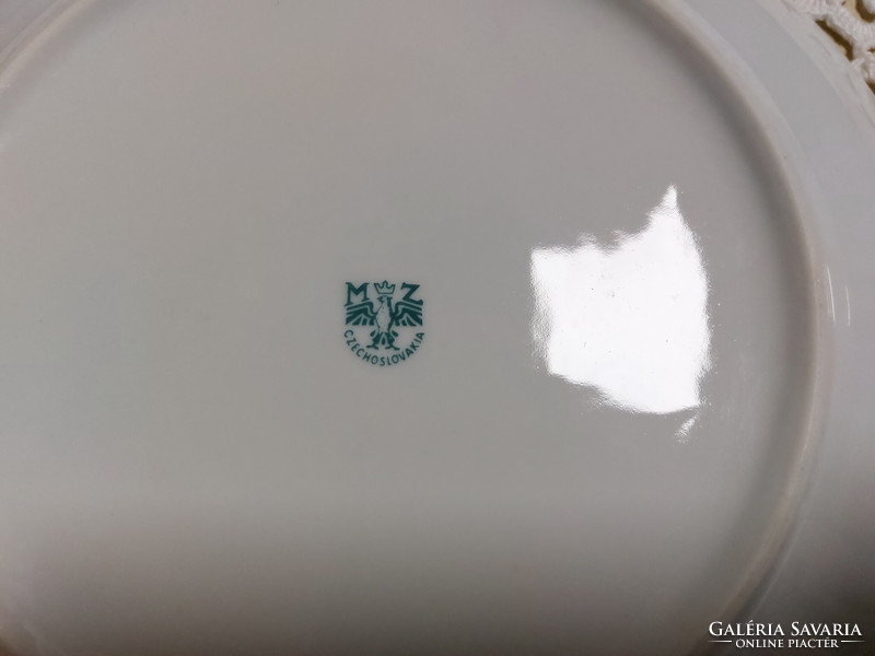 MZ-Moritz Zdekauer Cseh /Csehszlovák/ rózsás-tulipános porcelán 2db lapos tányér arany széllel