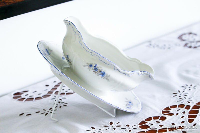 Zsolnay, blue feathered, small flower pattern sauce bowl.