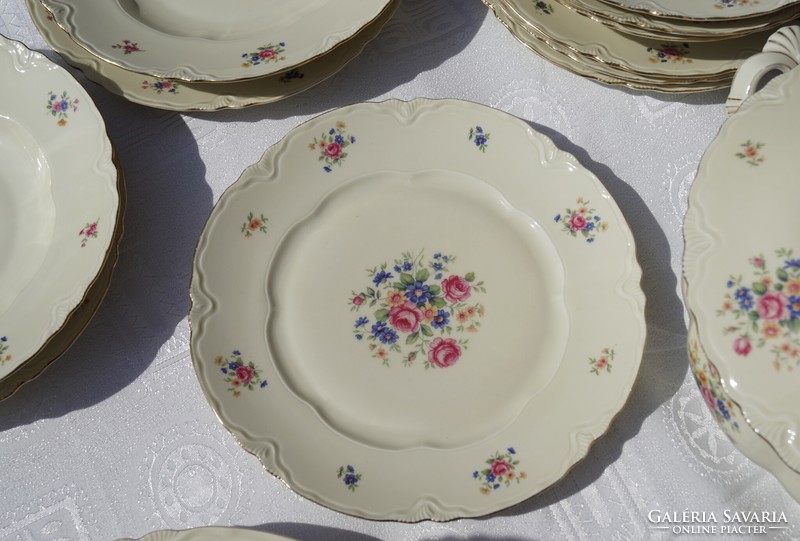 Antique German schönwald porcelain rose flower dinner set for 6 people