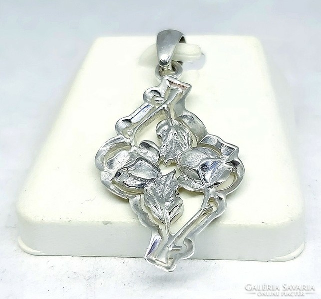 Silver pendant, flower pattern, vintage style, 925 silver jewelry