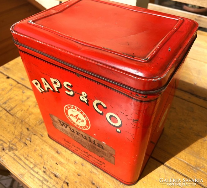 Raps & co hamburg kulmbach red metal box, storage vintage, antique