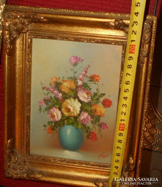 Framed oil painting signed flower still life (oil painting on fiberboard)