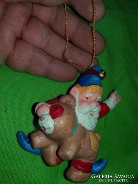 Retro quirky hand painted ceramic Christmas tree decoration with Santa Claus toy teddy bear according to the pictures
