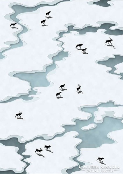Moira risen: winter is approaching - reindeer pattern. Contemporary, signed fine art print, snowy field landscape