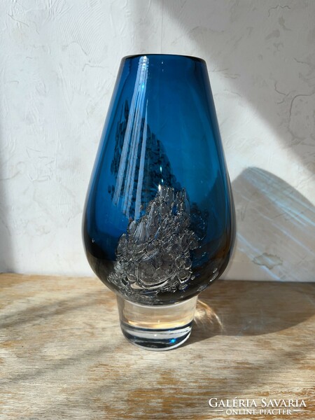 Schott Zwiesel Heinrich Loffelhardt kék buborékos váza 24 cm (U0029)