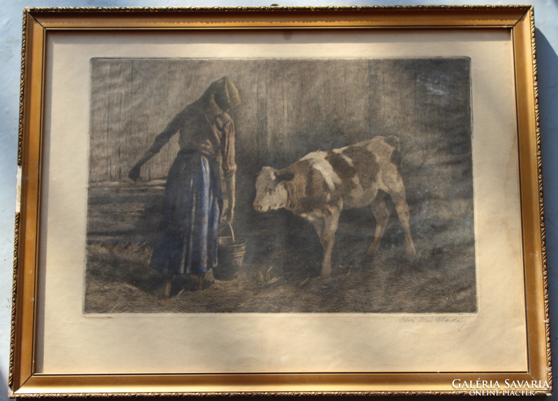 Edvi illes aladár colored etching - 