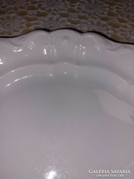 White serving tray with indigo pattern, porcelain roasting dish, piece of nostalgia