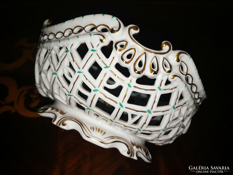 Herend green appony openwork basket offering