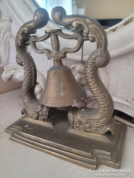 Antique copper sailor's bell with stand