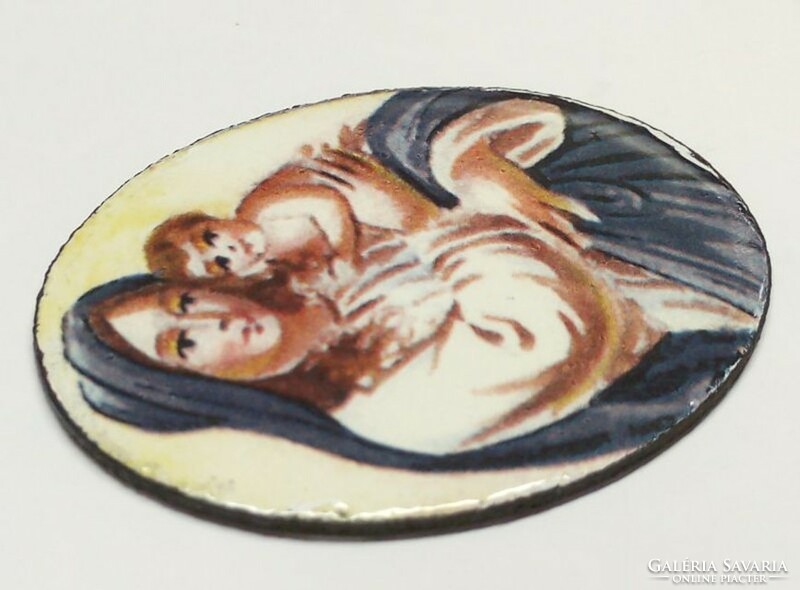 Fire enamel pendant with the Virgin Mother and baby Jesus with a prayer on the back, without frame