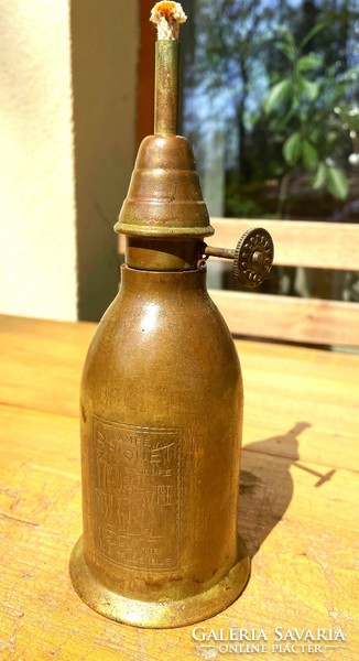 Antique French copper kerosene lamp, lampe briquet sans soudure
