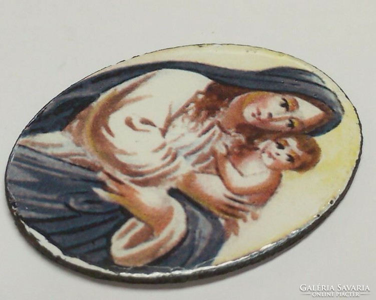 Fire enamel pendant with the Virgin Mother and baby Jesus with a prayer on the back, without frame
