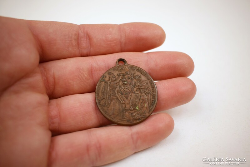 Old / antique bronze i. Francis Joseph Millennium Br Commemorative Medal 1896 / Our millennium story for millennia