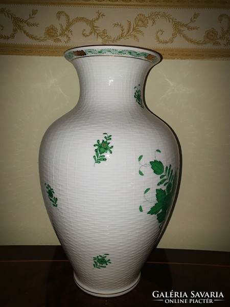 Nagyméretű Herendi zöld Apponyi váza 32cm