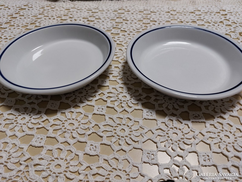 Alföldi Menzás porcelain serving bowl, plate, with blue stripe, 2 pcs