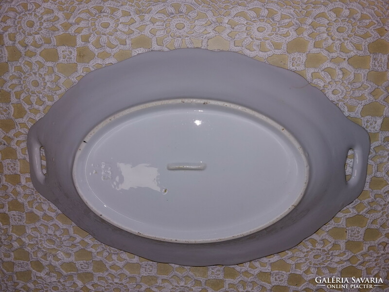 White serving tray with indigo pattern, porcelain roasting dish, piece of nostalgia