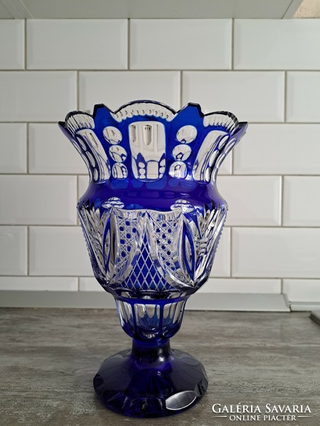 Royal blue lead crystal vase