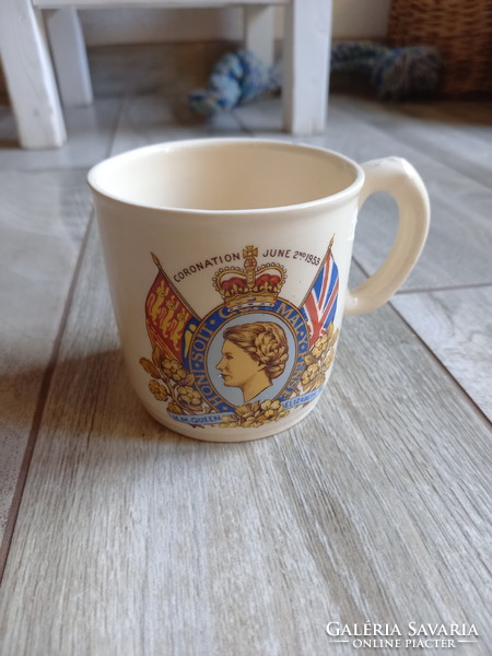 Régi brit koronázási porcelán emlékpohár (II. Erzsébet, 1953)
