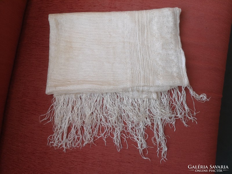 2 Meters x 0.7 meters, antique, crocheted, silk stole, cream colored scarf 200x70 cm