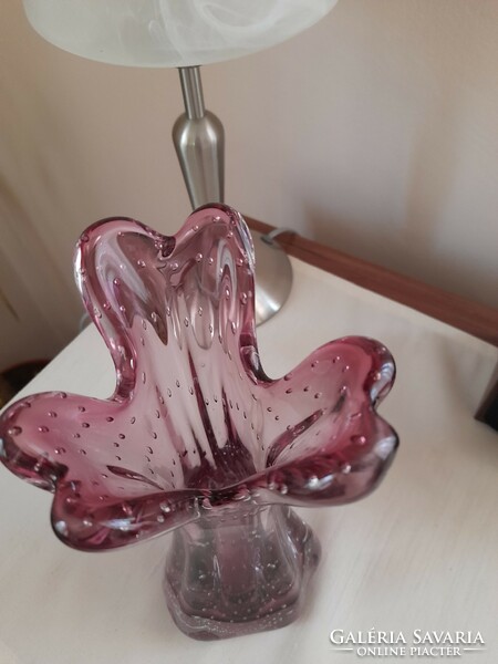 Muráno burgundi lila buborékos váza
