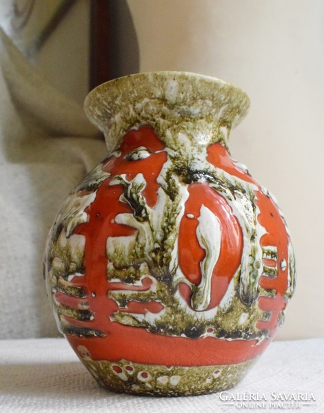 Váza mázas kerámia iparművészet 70' -es évek 16 x 14 cm