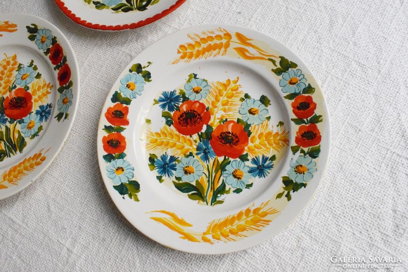 Decorative plate, wall plate with painted spring bouquet flower pattern, granite, 2 pcs.