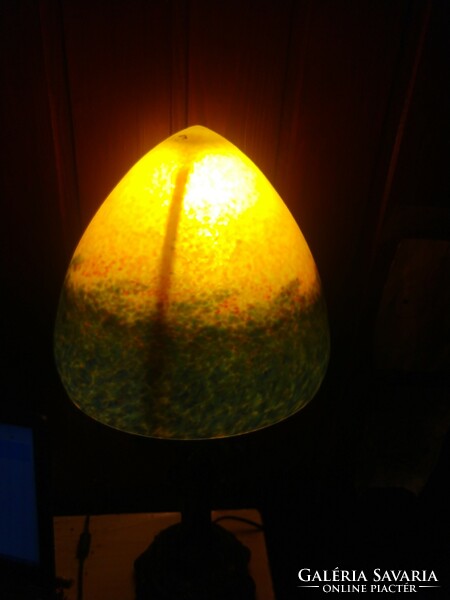 Antique table lamp in the shape of a woman, with original French art deco glass shade, marked,,art de france,,