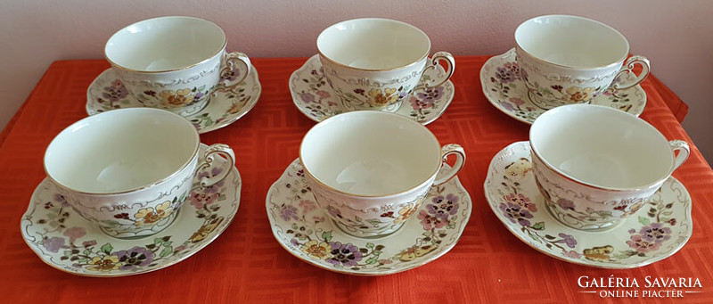 Zsolnay pillangó mintás porcelán teás csésze + csészealj  - 12 db