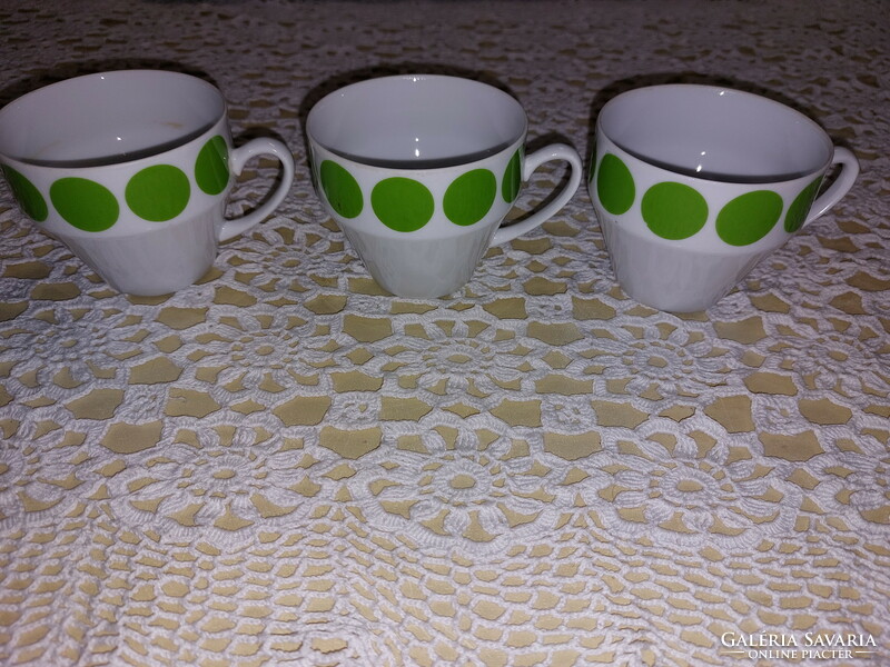 Retro, Czech, Bohemian, cups with green dots, 3 pcs
