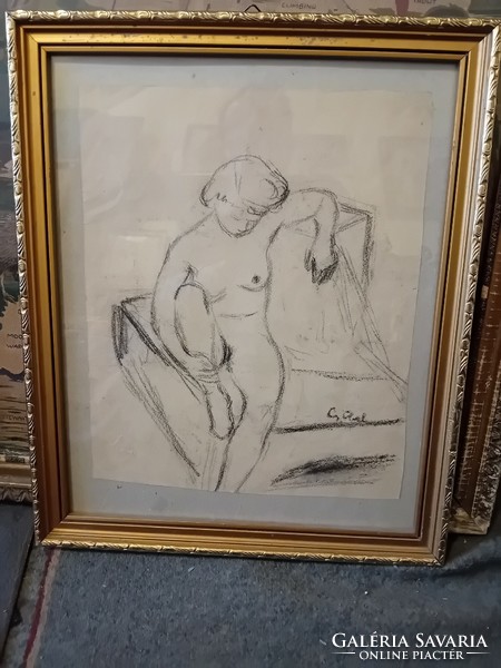 Female nude pencil drawing (kissing?)