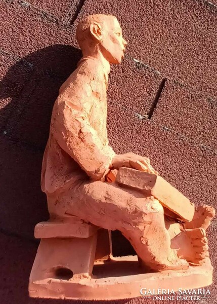 László Tóth - marked - applied arts ceramic sculpture - terracotta figure - zither stand