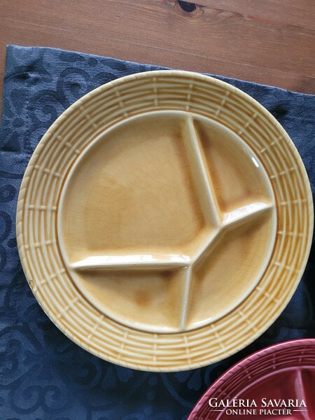 Sarreguemines French old ceramic fondue, tapas, serving plates.
