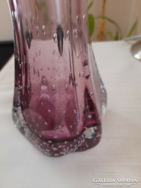 Muráno burgundi lila buborékos váza