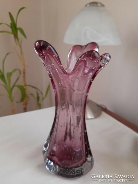 Murano burgundy purple bubble vase