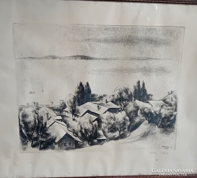 József Kórusz: Balaton coast, landscape, etching