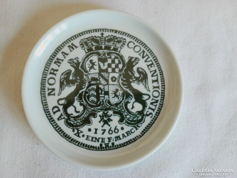 Porcelain small plate Fürstenberg ø10cm -Konventionsthaler Karl Friedrich-1766 coin