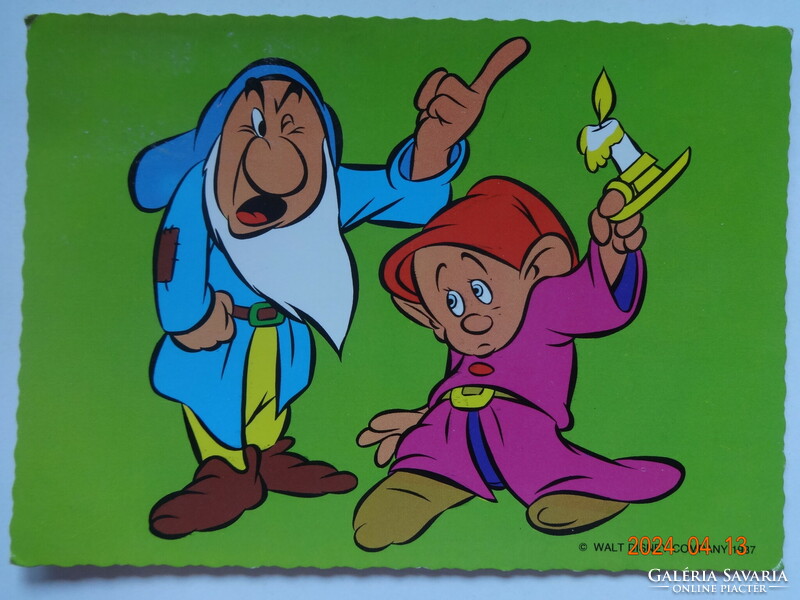 Régi grafikus Disney képeslap - Kuka és Szundi törpe