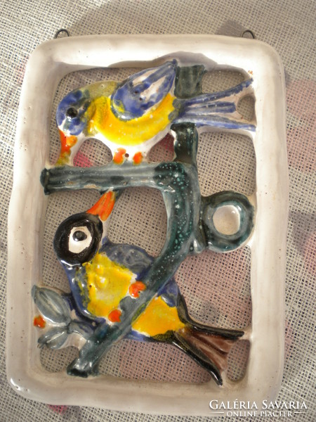 Birds on a tree branch ceramic wall picture