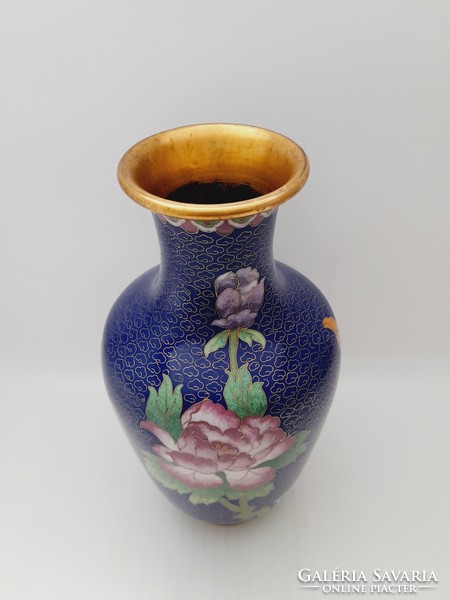 Nagyméretű rekeszzománc, cloisonné váza, 25,5 cm