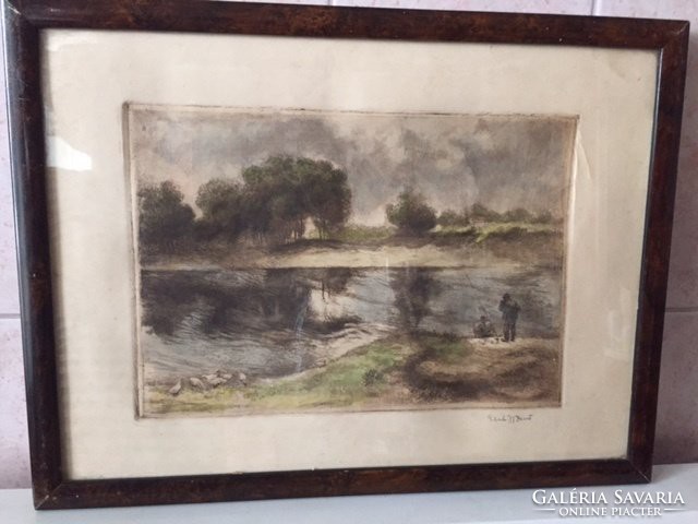 Jenő Elekfy: fishermen colored etching, marked, with frame