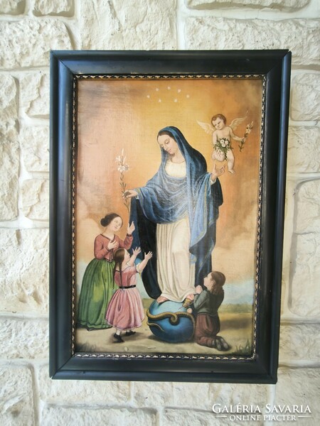 Gyönyörű antik, festmény Szentkép,XlX.szàzad letisztított àllapotban.Madonna angyalokkal, Szűzanya