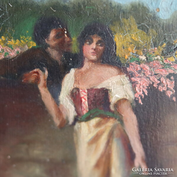 Lovers oil painting on wood in folk style