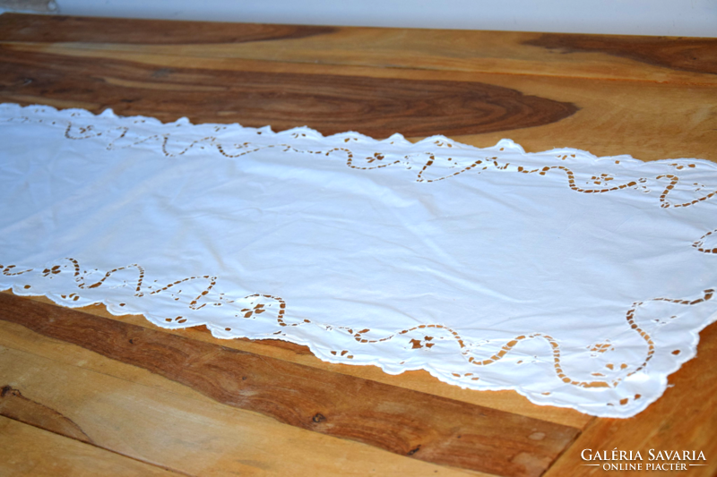 Antique old hand embroidered riselt tablecloth tablecloth centerpiece running 135 x 37