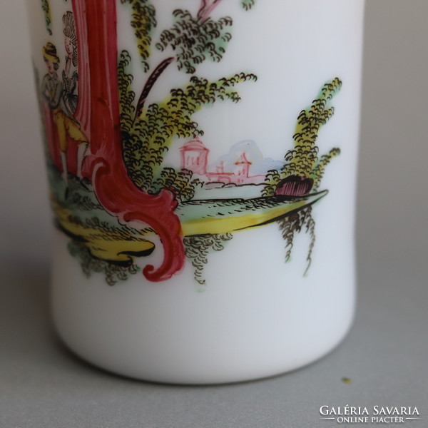 Rococo glass beaker with a painted gallant scene / 18th century rococo glass beaker